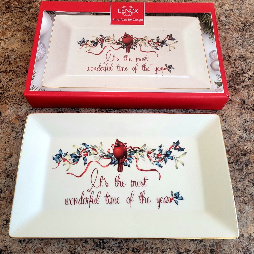 Lenox 14" Festive Sentiment Platter with Red and Blue Accents